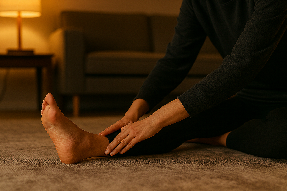 夜の軽ストレッチで一日の疲れをリセットして眠りへ向かう女性のイメージ