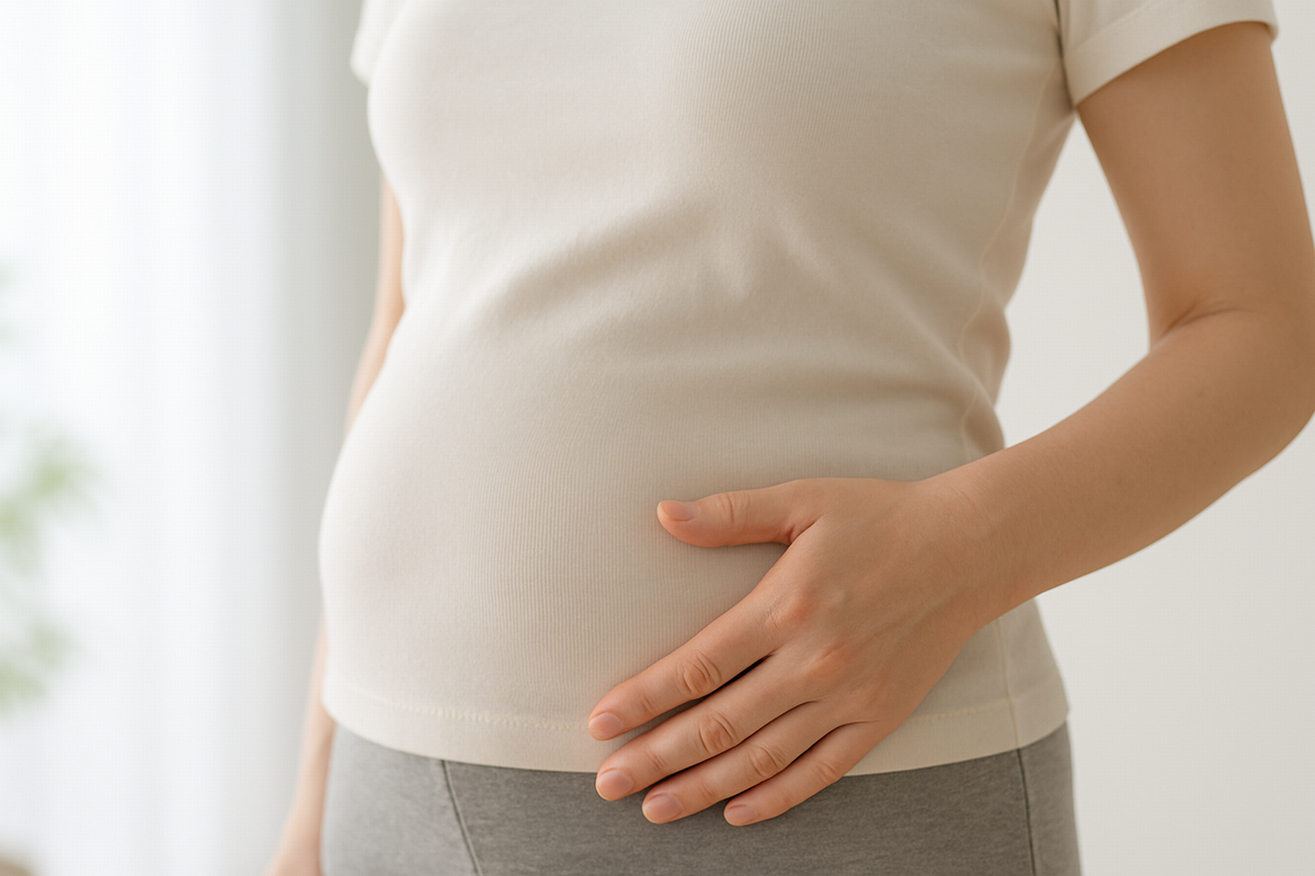 40代のぽっこりお腹に向けた生活改善と習慣見直しをイメージした女性のウエストライン