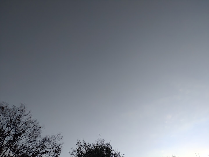 夜明け前の薄暗い空が少しずつ青く変わっていく、早朝ウォーキング中に見た空のグラデーション